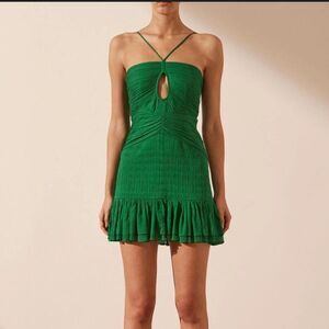 NEW Shona Joy Malina Keyhole Mini Dress Size 12 Green Ruffle Bottoms